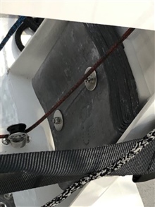 Lead corrector weights attached to the inside of the console on Bill Chard's boat at the 2019 Dinghy Show. Kicker line can also be seen 