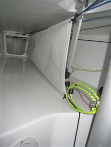 Well-organised under-foredeck spinnaker stowage on World Champion Graham Vial's boat 