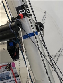 Twin spinnaker poles in retracted position on Bill Chard's boat at the 2019 Dinghy Show