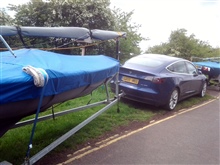 Event winner Angus Wright achieved what is almost certainly another first for a Flying Fifteen event by towing his boat there with a Tesla